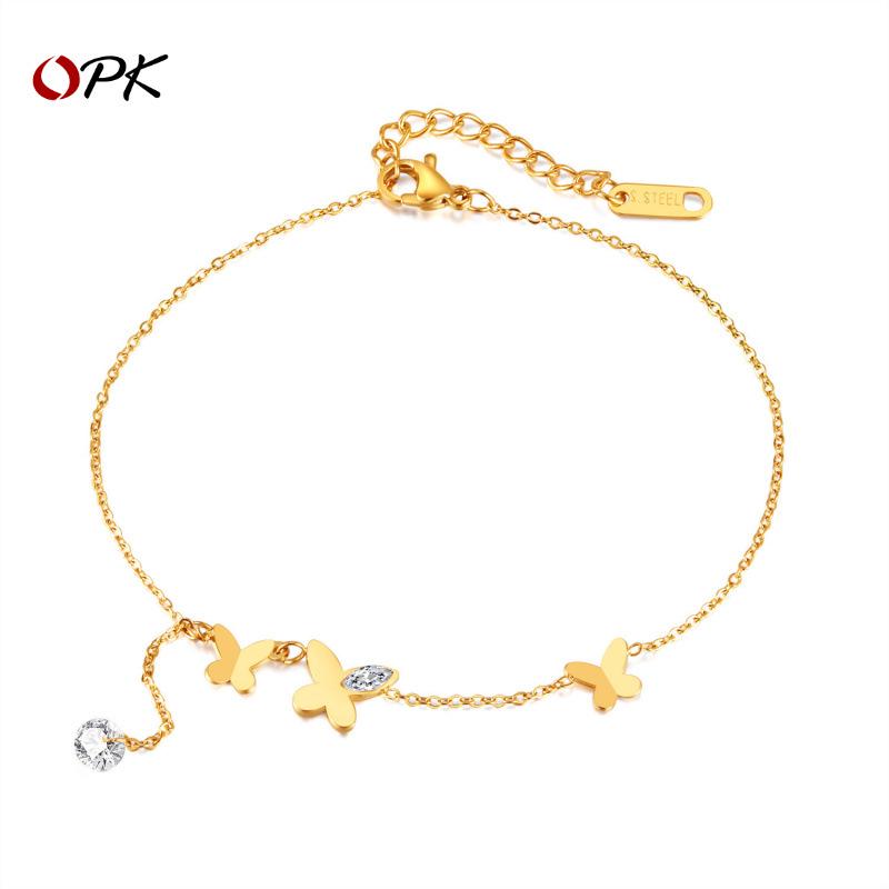 

Elegant European & American Style Stainless Steel Anklet with Zircon Butterfly Design