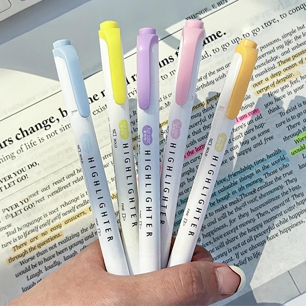 5pcs Double-Ended Highlighter Pens Set with Fine & Broad Tips - High Quality Quick-Dry Smooth Ink, for Journaling, Drawing, Art