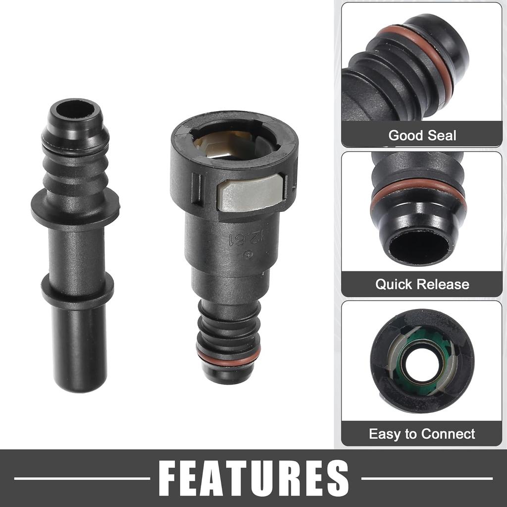 Car Fuel Line Hose Quick Release Connector Kit Straight 1/2" 12.61mm SAE to 1/2" 12mm Disconnect Hose Plastic Gray