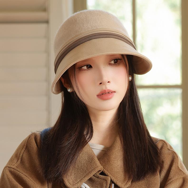 Autumn and Winter New Splicing Hat Women's Retro Cap Equestrian Hat Warm Windproof Basin Hat