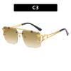 Leopard frameless trimmed sunglasses new double beam square sunglasses European and American fashion trend sunglasses women