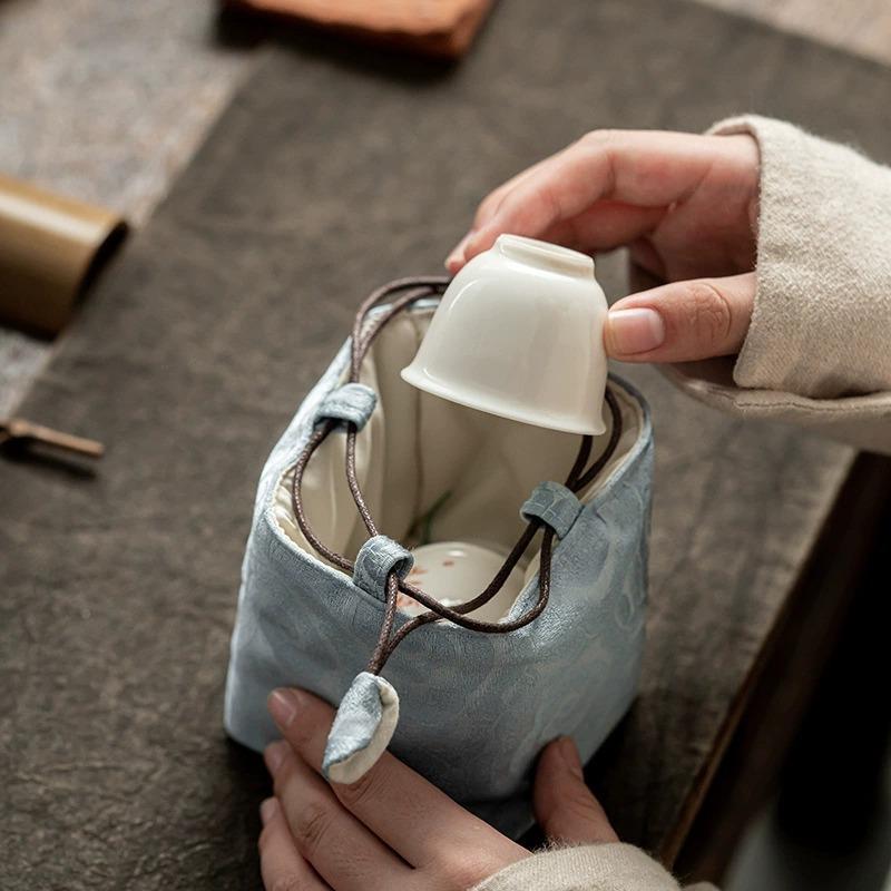 Tea Set Storage Bag Chinese Style Thickened Multi-Functional Teapot Cloth Pouch Protective Portable for Holiday Trips