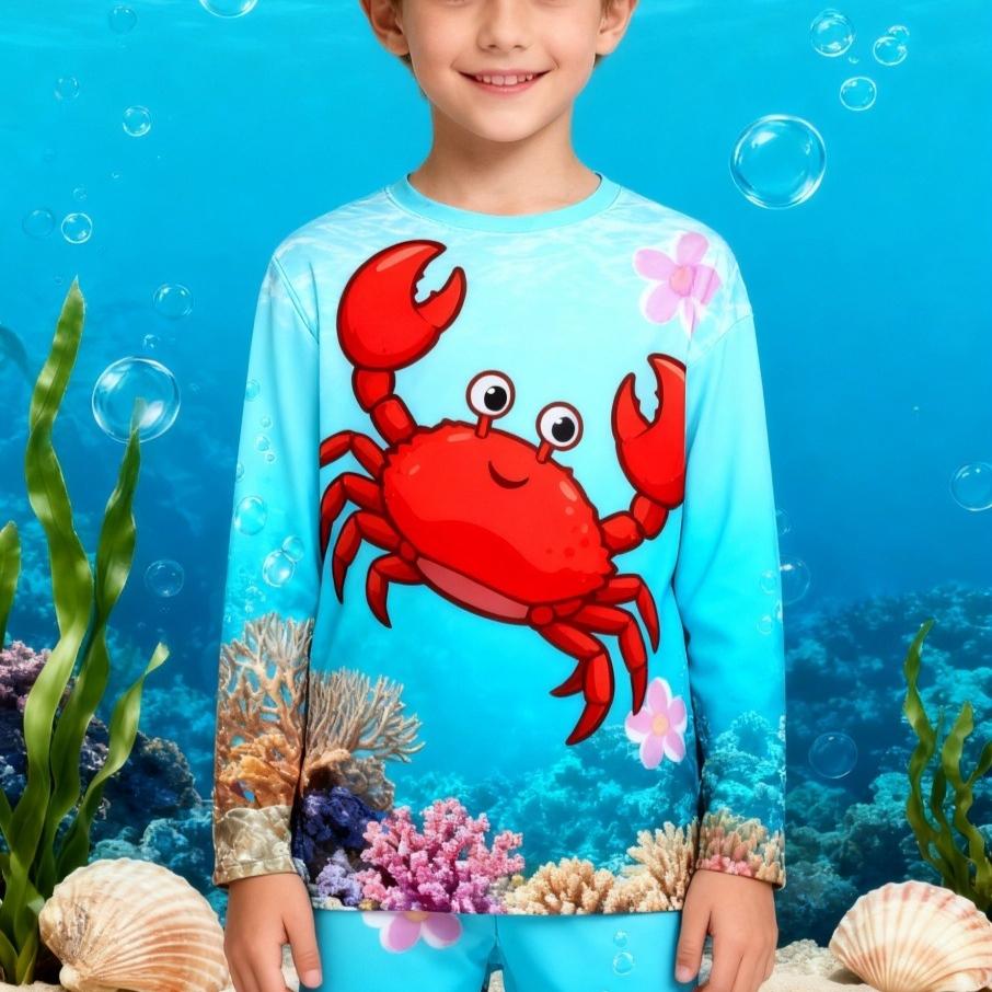 4-15 Years Old Comfortable Polyester Boys Girls Children Long Sleeve T-Shirt Sea Animal Fish 3D Printed T Shirt Kids Clothing