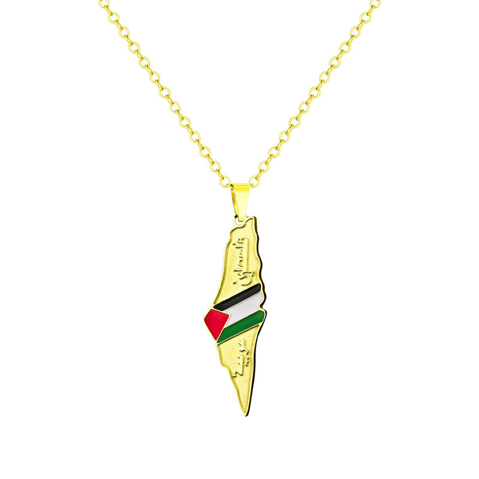 

Stainless Steel Map Pendant Necklace Featuring Palestine Design Ethnic Style Unisex Accessory Suitable for Everyday Wear and Cultural Expression One Size