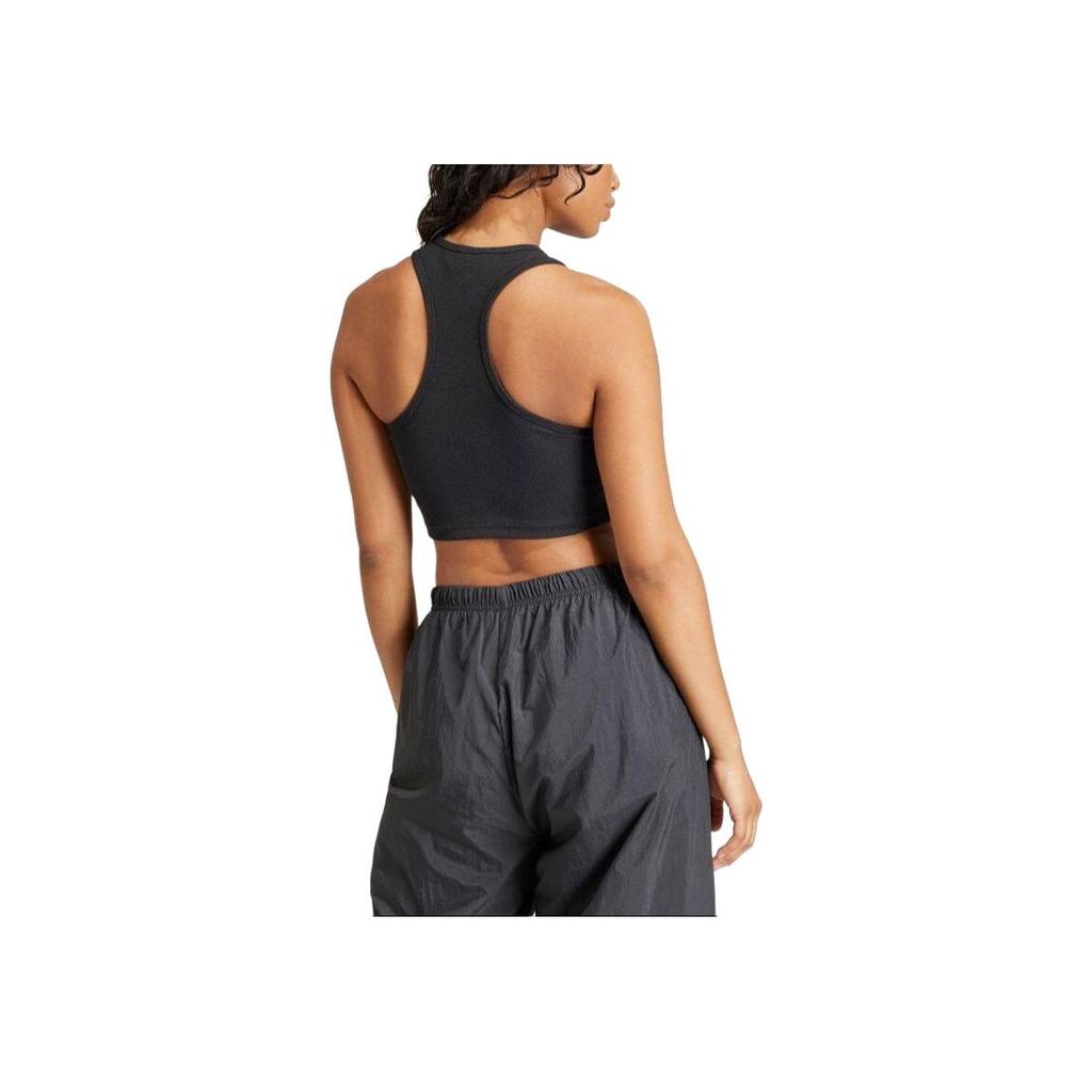 Adidas Originals Solid Color Cropped Letter Tank Top Women Tops Black IU2456