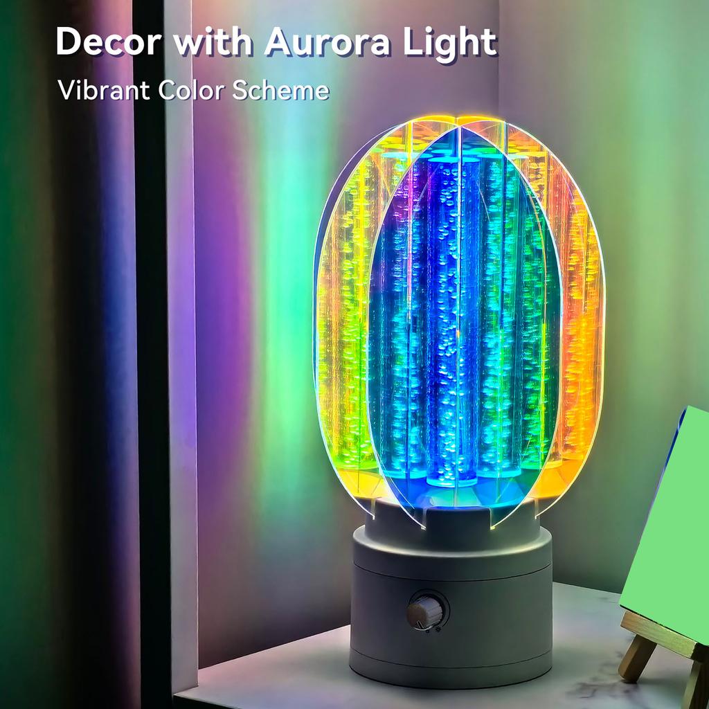Aurora Table Lamp Rotating Multicolor Night Light Stepless Dimming LED Cordless Bedside Lamp Rechargeable 1800mAh Battery for Bedroom Living Room