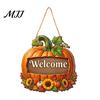 Thanksgiving Holiday Decoration Autumn Pumpkin Gnome Welcome Sign for Front Door, Rustic Wood Hanging Durable Solid Plaque Ornament with Hemp