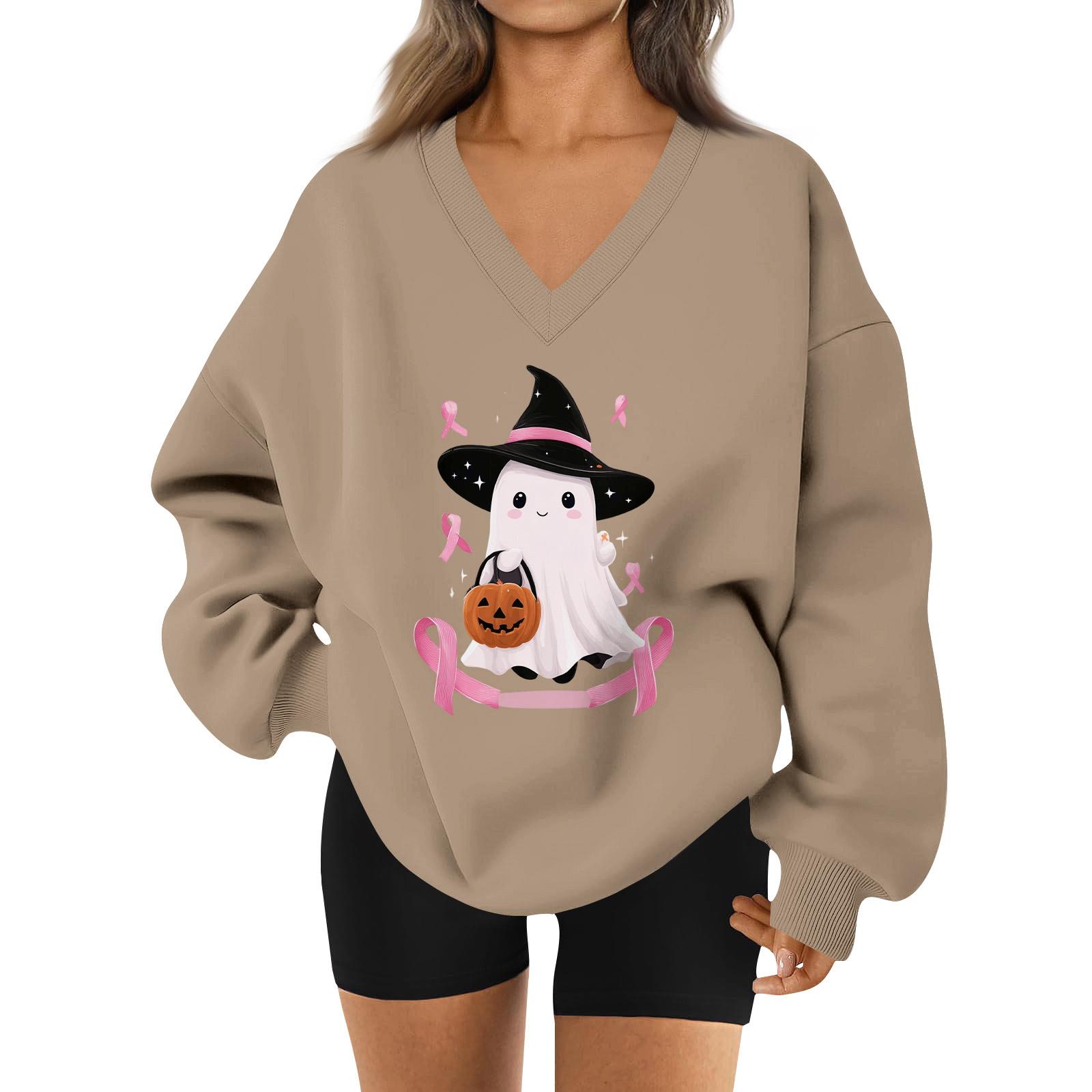 

Женский спортивный свитшот с V-образным вырезом, приспущенным плечом и принтом на Хэллоуин S