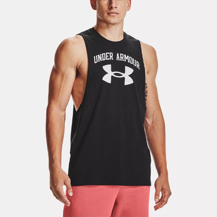 Under Armour Pánské volné prodyšné tréninkové tílko s velkým potiskem loga Černé 1365205-001
