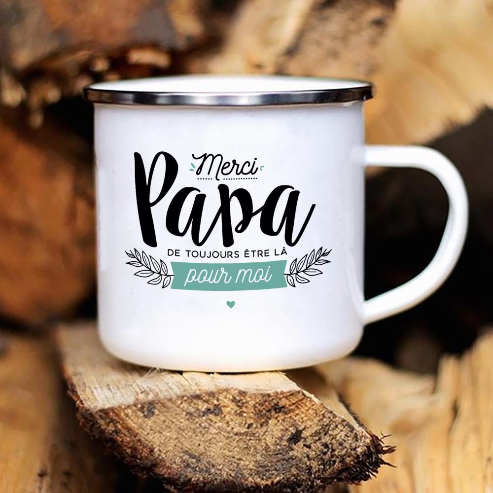 Outdoor Water Cup Best Dad In The World French Print Enamel Mug Drink Milk Coffee Cups Camping Mug Festive Birthday Gift for Dad