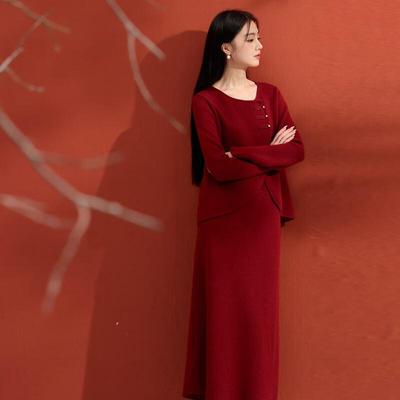 Sancai 2025 Winter Chinese Style Knitted Two-Piece Set