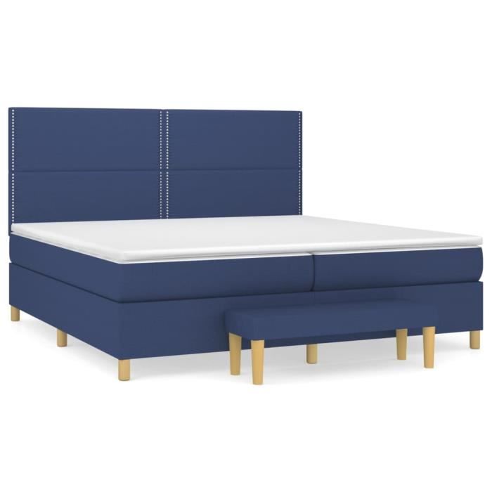 3137107 vidaXL Lit à sommier tapissier avec matelas Bleu 200x200 cm Tissu
