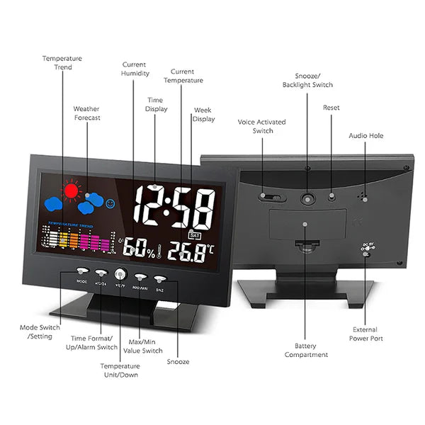 Multifunction Digital Weather Station Thermometer Hygrometer Colorful Temperature Humidity Clock Alarm Calendar Weather Forecast