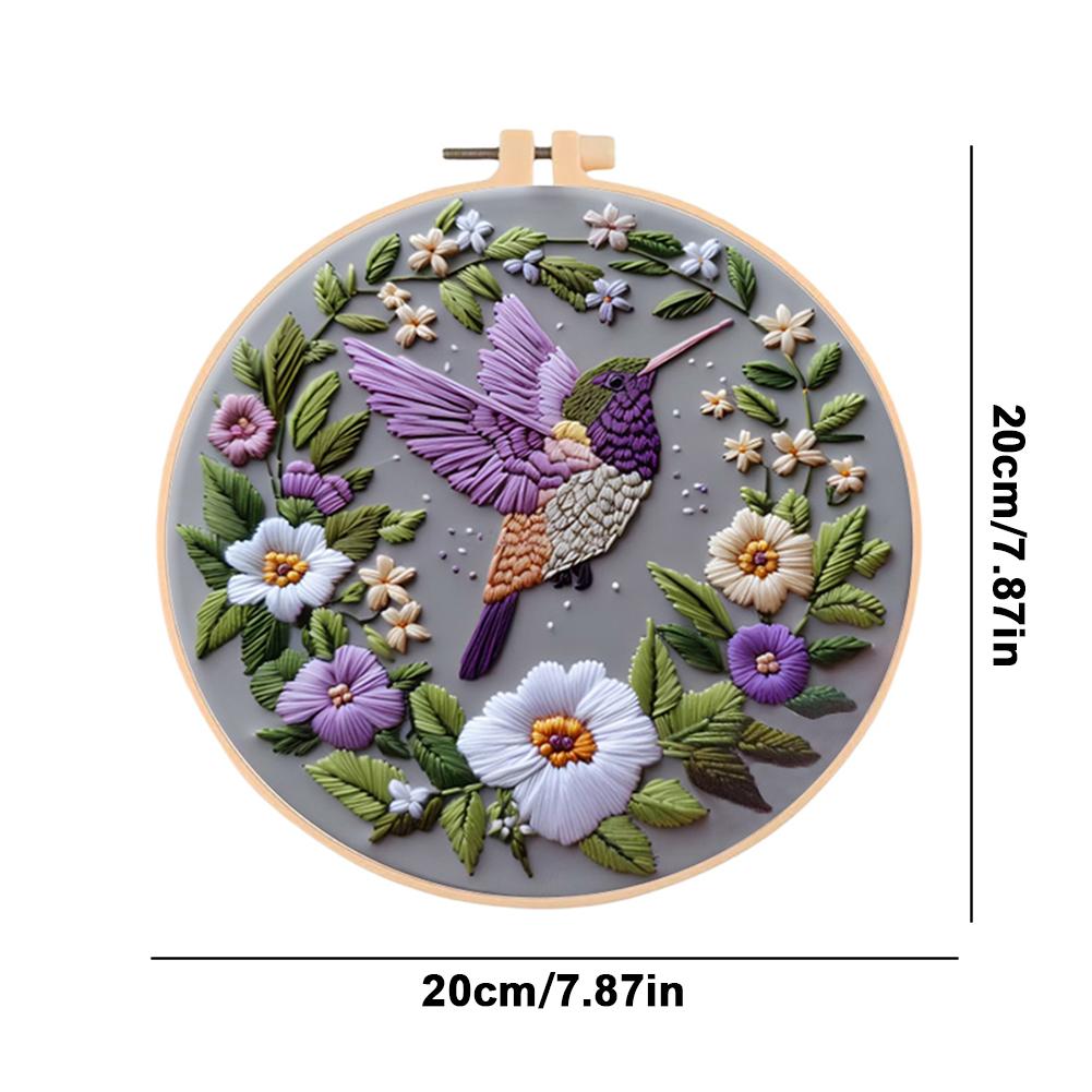 Cute Animal Handmade Embroidery Kit with Pattern Cotton Threads Needles Hoop Handmade Sewing Art Craft Kit for Mom Grandma