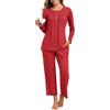 Women's Long Sleeve Pajama Set: 2-Piece with Pockets, Casual Homewear - Long Pants