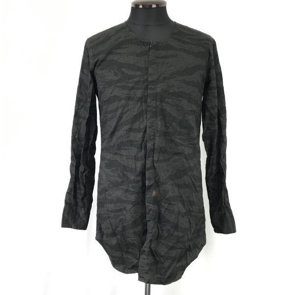 TORNADO MART Black Camouflage Collarless Long Sleeve Shirt Men’s L Cotton(USED)