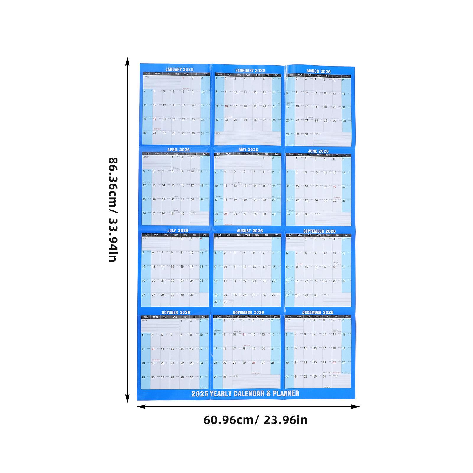 2026 Yearly Wall Calendar Double Sided Laminated Dry Erase Hanging Calendar Home Office School Planner Monthly Wall Planner синий
