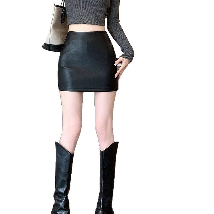 New 2025 High-Waisted Black PU Leather Bodycon Mini Skirt for Women – Sexy Korean Style for Autumn/Winter.