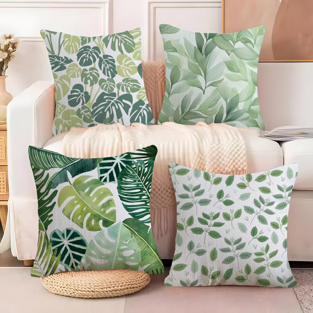 Modern style Leaf Pillow Case Natural Linen Double-Sided Printing Sofa Home Decor Cushion Cover