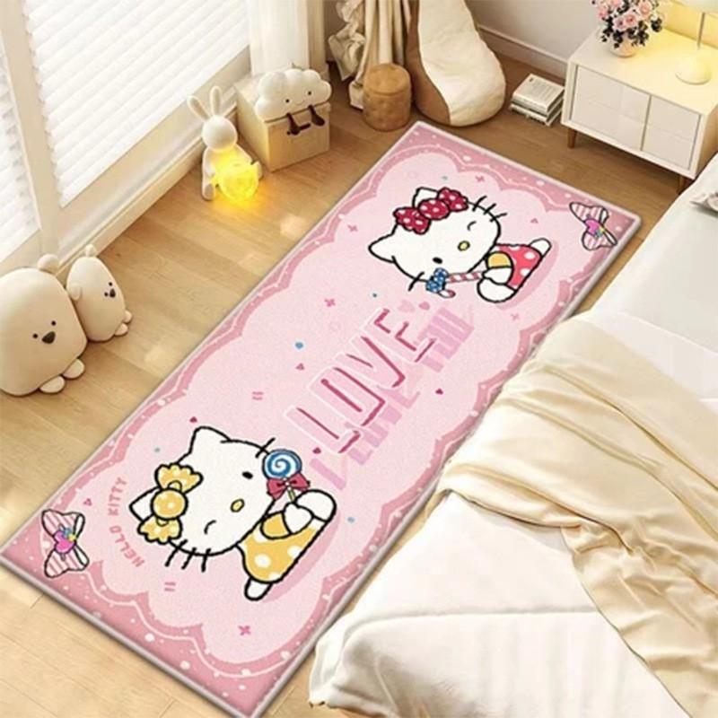Kawaii Kitty Cartoon Bedroom Rug Soft Velvet Floor Mat Bedside Non-Slip Washable Decor