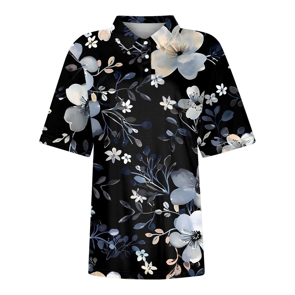Women's Fashion Casual Lapel Short Sleeve Printed Shirt Women's Button Up Tops