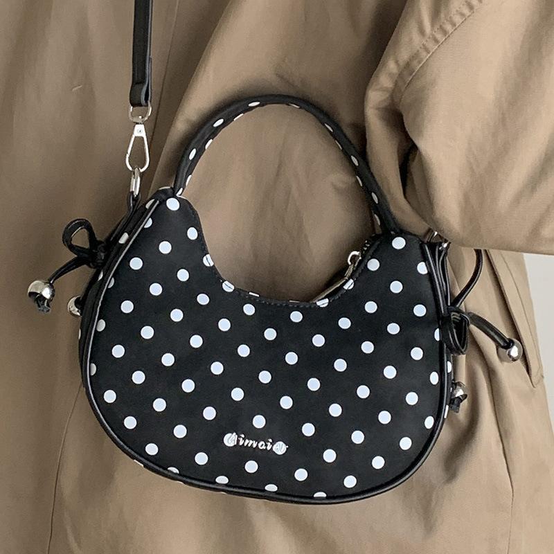 Autumn New Retro Polka Dot Bow Hand Bag High Value Fashion Messenger Handbag Women