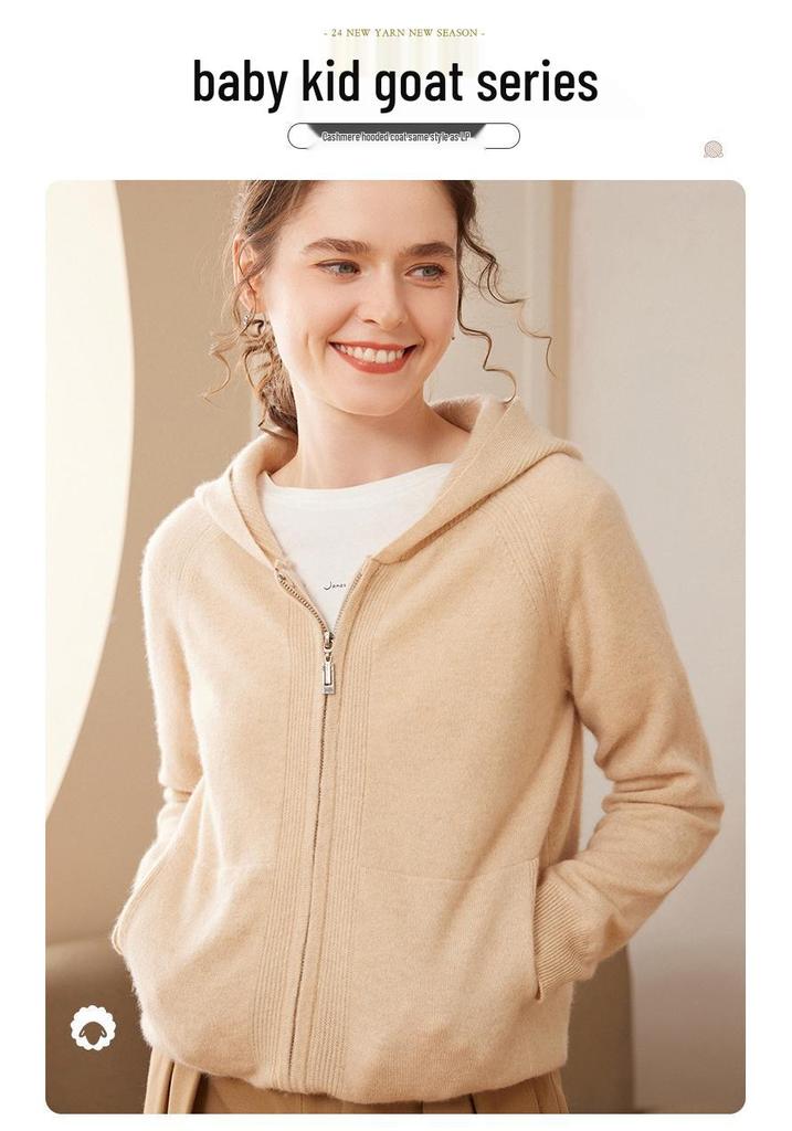 2024 Autumn/Winter Women's Loose Fit Hooded Cashmere Zipper Cardigan - Korean Thick Style Sweater