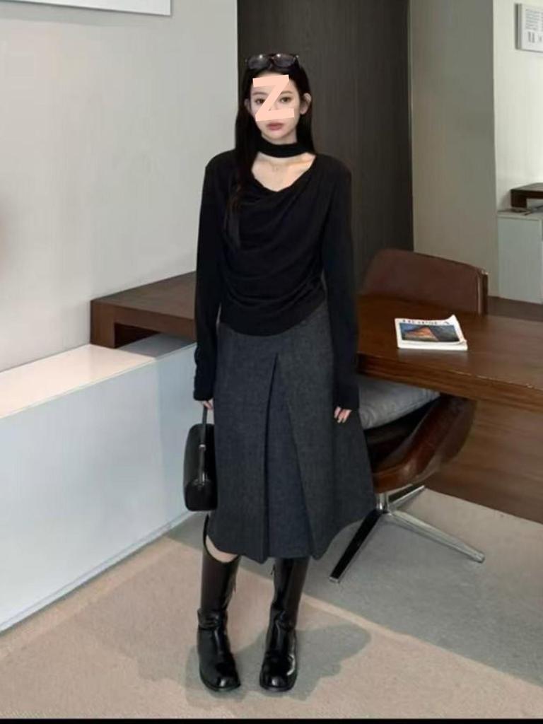 Pear-Shaped A-Line Wool Midi Skirt for Plus Size Women - Slimming, Hip-Covering, Autumn/Winter Fashion