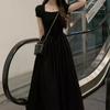Hepburn-Style Waist-Cinched Slimming A-Line Black Dress - Women's 2026 Summer Short Sleeve Mid-Length