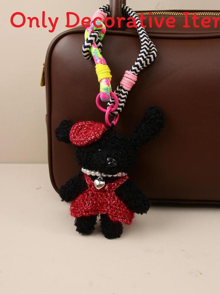 Miu Plush Dog Keychain With Bowknot Hanging Decor For Bag Accessories