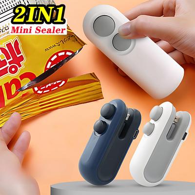 Mini scelleuse portable 2 en 1 pour collations, scelleuse rechargeable à usage domestique, scelleuse sous vide pour collations, scelleuse thermique pour sacs en plastique