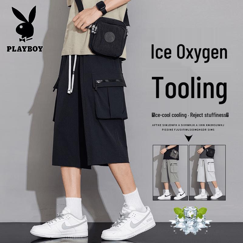 PLAYBOY Men s Loose Fit Ice Silk Capri Cargo Pants M