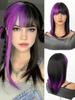 16 Inch Purple Wig Straight Wig Black To Purple, Synthetic Heat-resistant Wig, Suitable for Girl Role-playing Parties