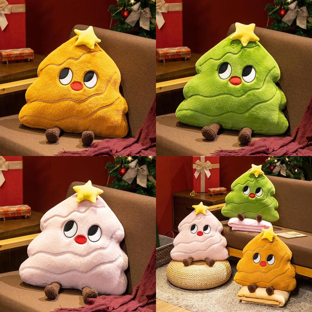 Christmas Tree Plush Pillow With Blanket For Holiday Home Decor