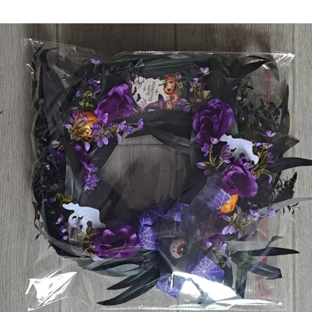Halloween   Wooden Sign Wreath Window Door Hanging Festival Simulation Horror Doll Mesh Vine Ring Decoration