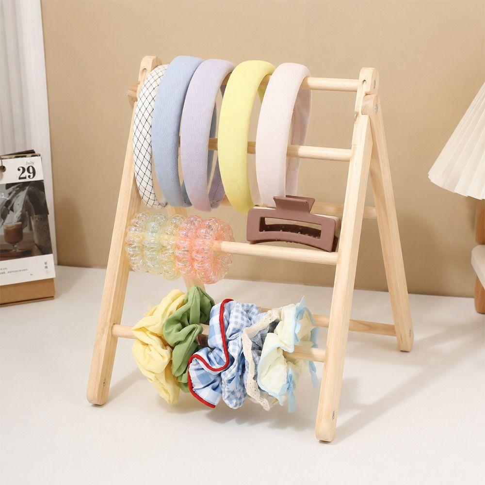 Wooden Material Hair Accessory Organizer 3-layer/4-layer Space-Saving Hair Band Holder Multi-Compartment Jewelry Organizer
