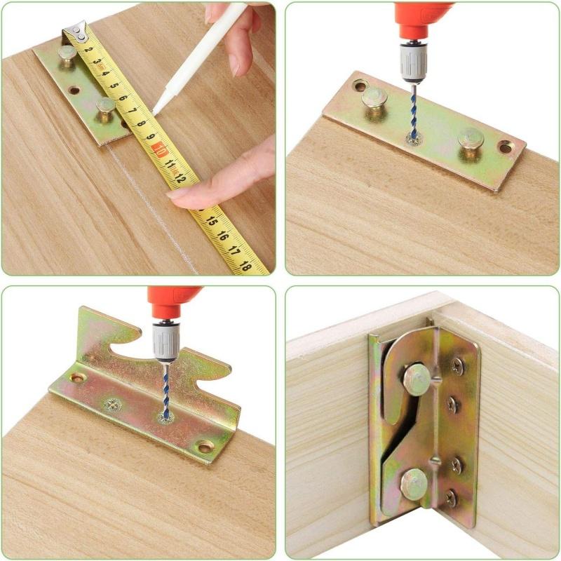 4 Sets Non-Mortise Heavy Duty Bed Rail Brackets Bed Frame Fasteners Hardware Fittings Wooden Furniture Hinges Fixing Connectors