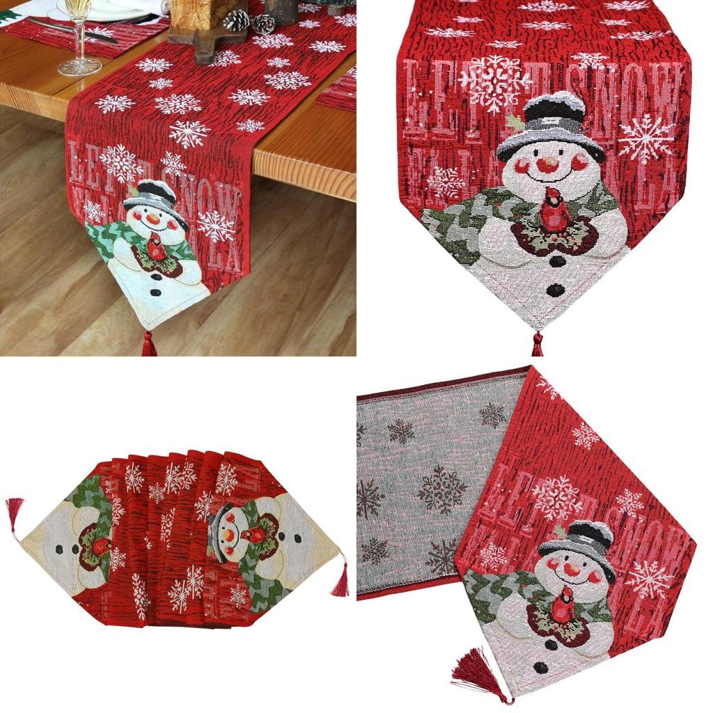 Holiday Snowman Table Cover In Cotton Linen Material For Christmas Celebration
