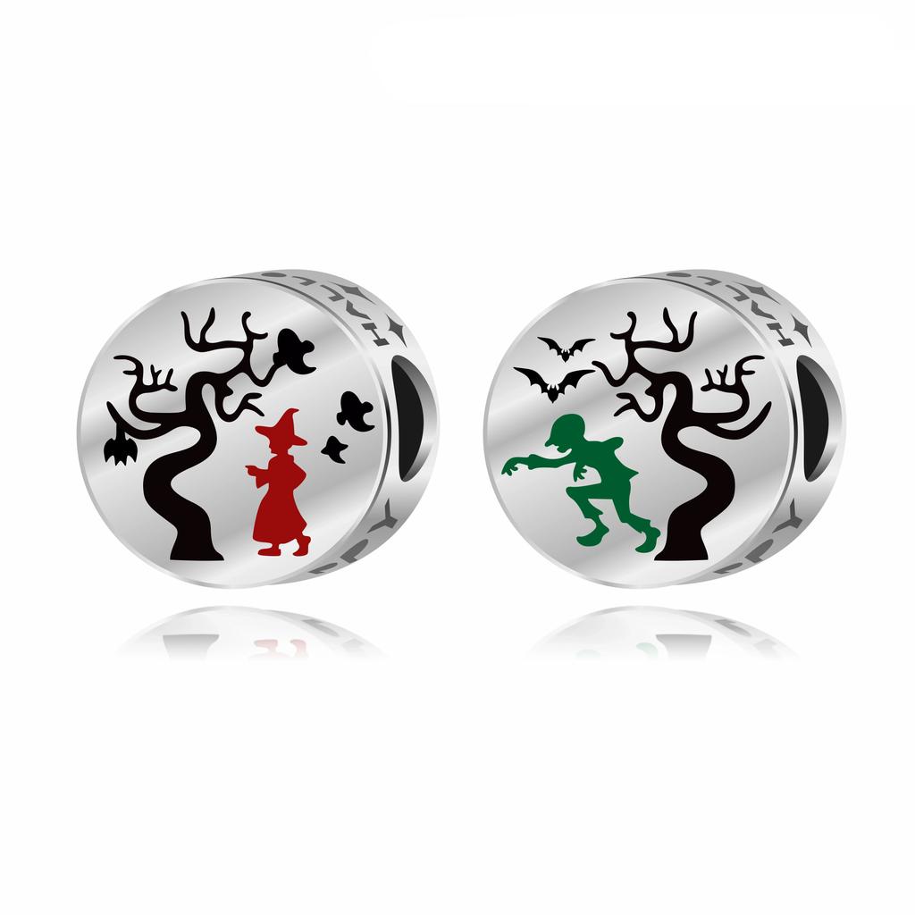 925 Silver Bat Witch Pumpkin Scream Skull Spider Moon Bead Fit Pan Charms Bracelet For Making Women Halloween Berloque