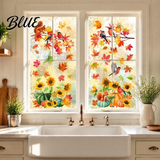 Classroom Fall Theme Leaf Pumpkin Harvest Decals Window Displays Autumn Sunflower Maple Bird Static Cling Stickers Removable Clings Reusable