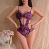 Purple Erotic Underwear, Sexy Lace Hollowed-out Suspenders Show Large Perspective, Free Backless Pajamas, Pure Desire Set