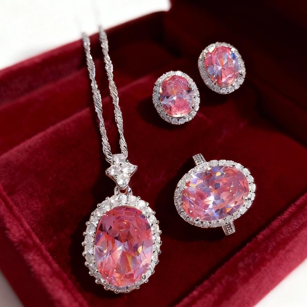 Ocean Blue Oval Jewelry Set: Elegant Three-Piece Necklace, Earrings & Ring for Any Occasion