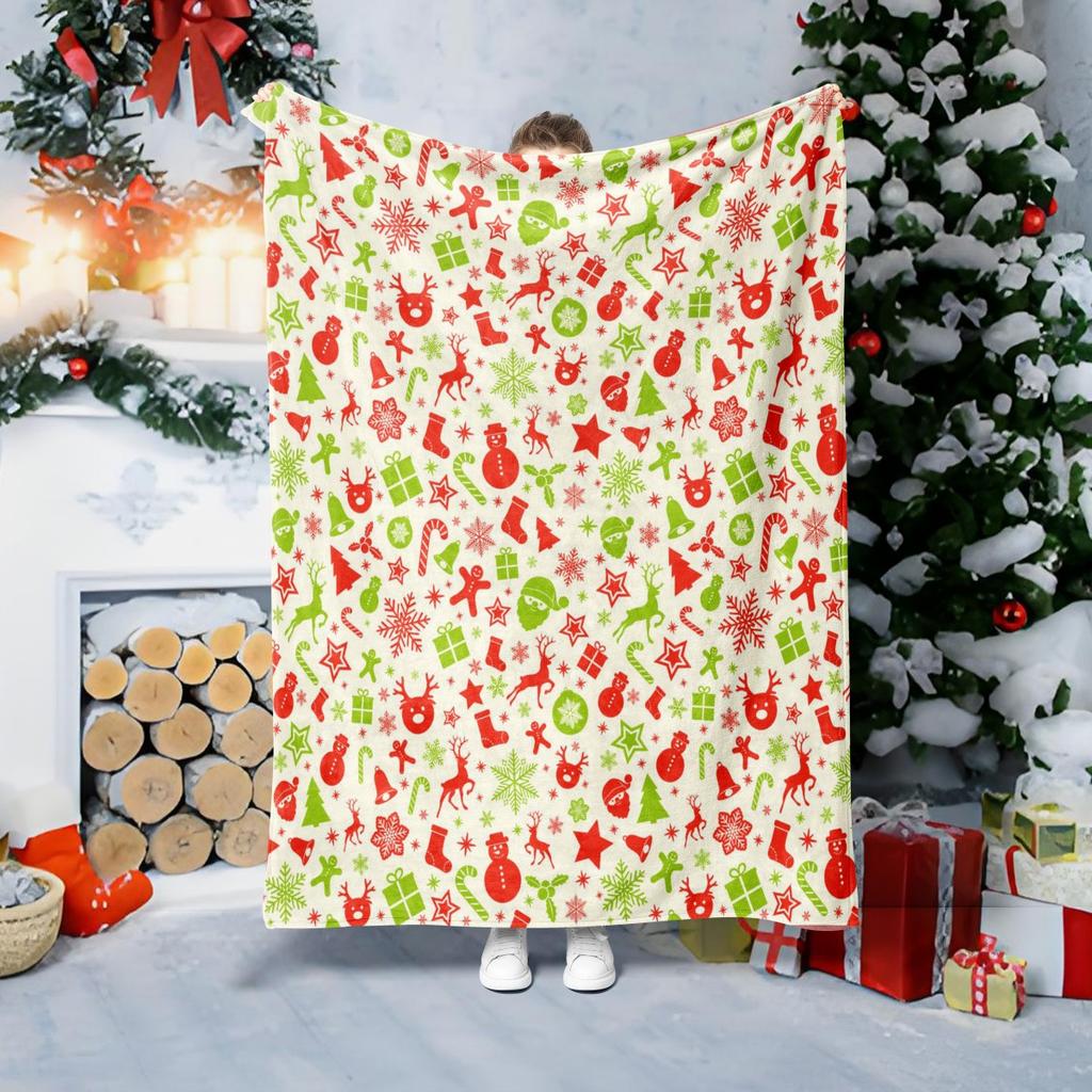 1PC Christmas Blanket Christmas Tree Christmas Throw Blanket Soft Warm Flannel Reindeer Christmas Blankets for Couch Bed Sofa
