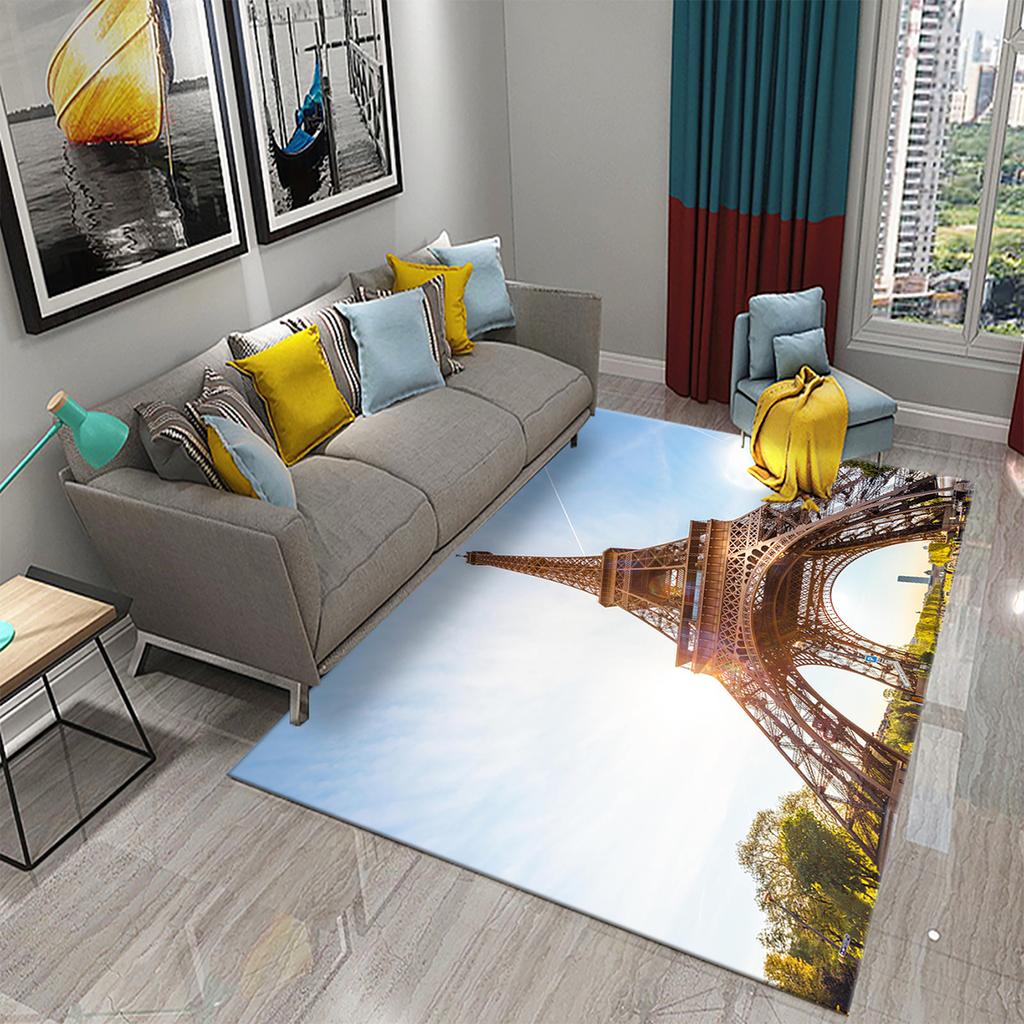 3D Romantic Paris Eiffel Tower Carpets for Living Room Bedroom Bathroom Entrance Non-Slip Rug Decor Kitchen Floor Mat Doormat