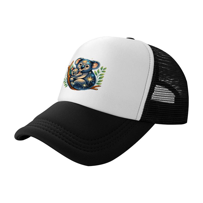 Koala Bear Starry Night Design Mesh Trucker Hat Breathable Adjustable Cap for Outdoor Activities and Casual Wear