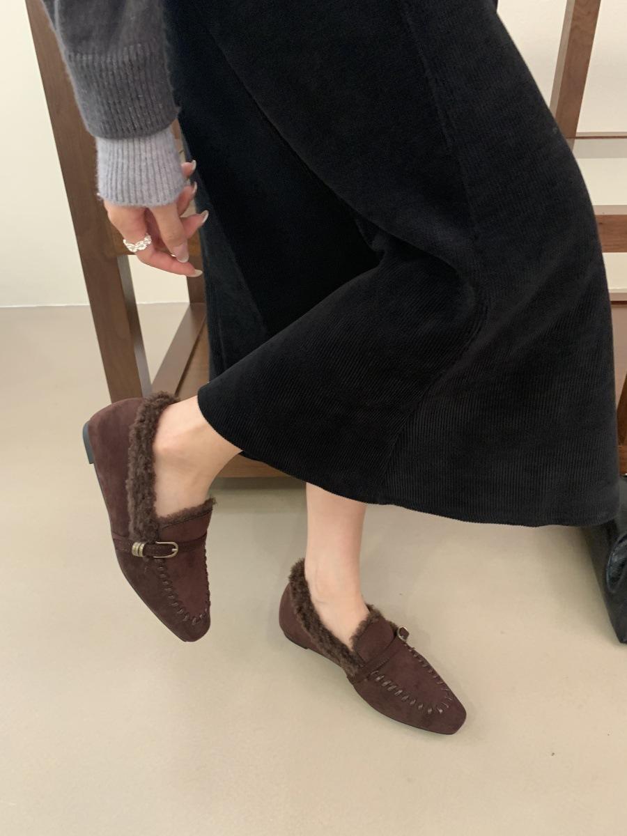 

Retro square head Mary Jane shoes women s inner height-increasing single shoes 2025 new niche lazy soft-soled suede loafers 39 темно-коричневого кольору