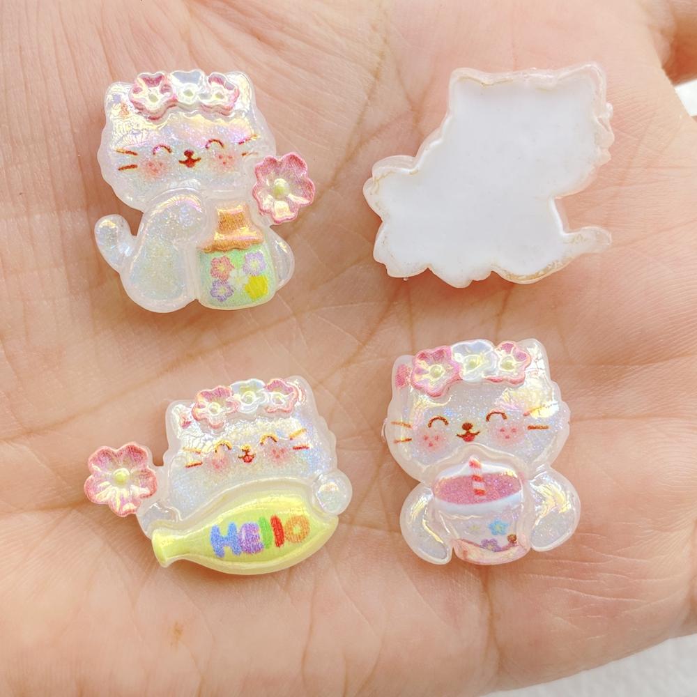 10Pcs Cute Cartoon Drink Drinks, Ice Cream, cats Flatback Resin Scrapbooking Crafts Fit Phone Case Decoration DIY Hair Bows