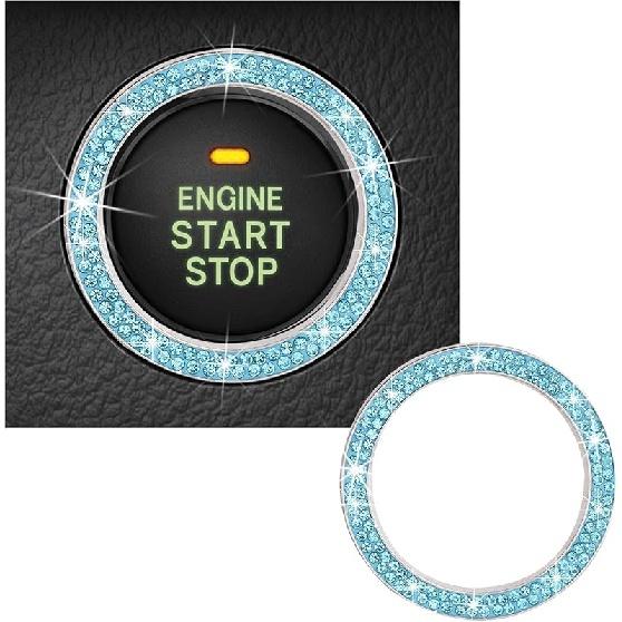 Inel decorativ pentru pornirea motorului auto cu stras dublu din cristal strălucitor, autocolant strălucitor pentru buton de pornire, cheie de aprindere și; Inel decorativ pentru buton, strălucitor