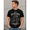 Men's Black Short Sleeve T-Shirt with Vintage Motorcycle Graphic, Crew Neck, Soft Cotton Feel, "Built Not Bought" Biker Style Tee for Casual Wear