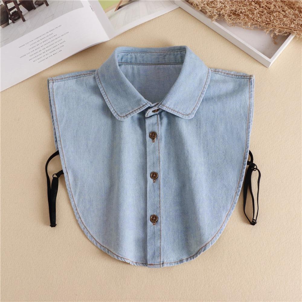 Black Lapel Half Shirt Detachable Adjustable Neckline Elegant Denim Fake Collar  Women